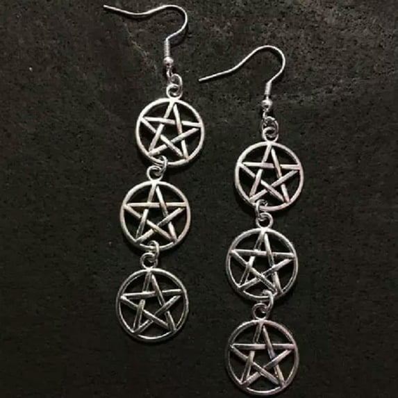 HOOUN Colorful Pentagram Pendant Earrings Dangle Hook Drop Women Boho Witchy Jewelry-2#three Pentagram