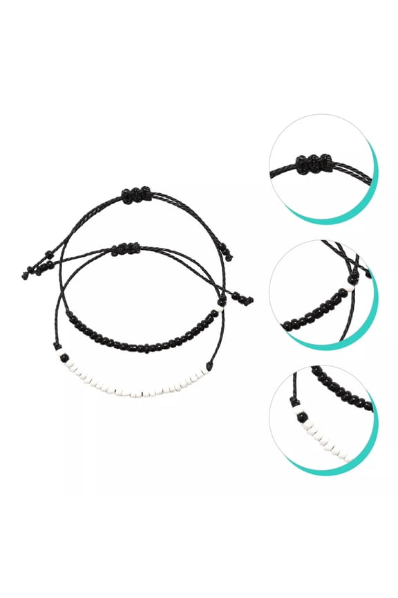 Connecting Bracelets for Couples Heishi Clay Bead Black and White Rice