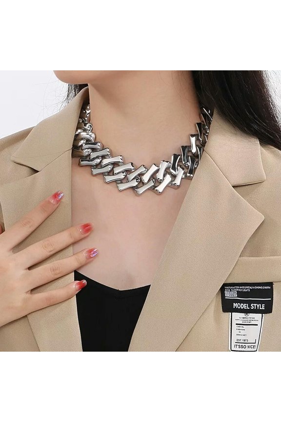 Cool Choker Large Stainless Steel Rhomboid Cuban Chain Necklace 32mm 18'' Gifts