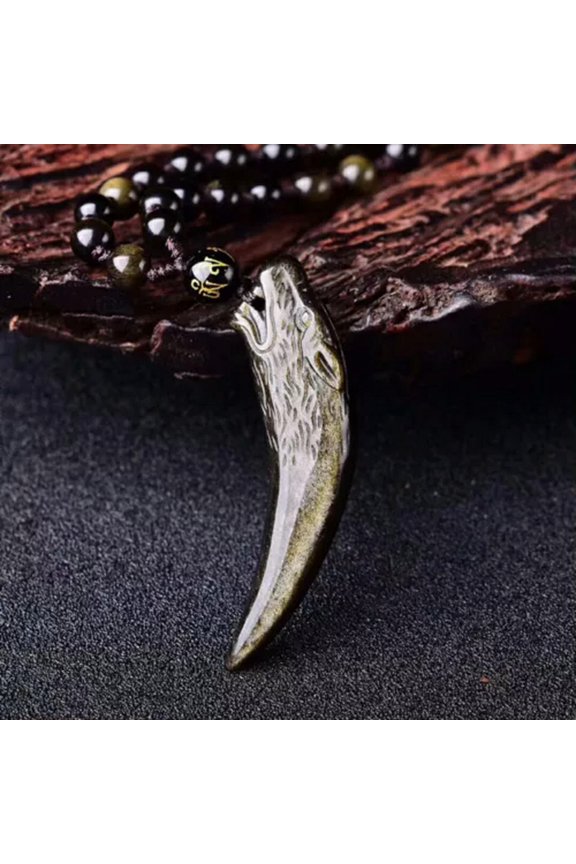 Cool Mens Wolf Teeth Untreated Obsidian Wolf Teeth Pendant Punk Jewelry Jade-length 60mm