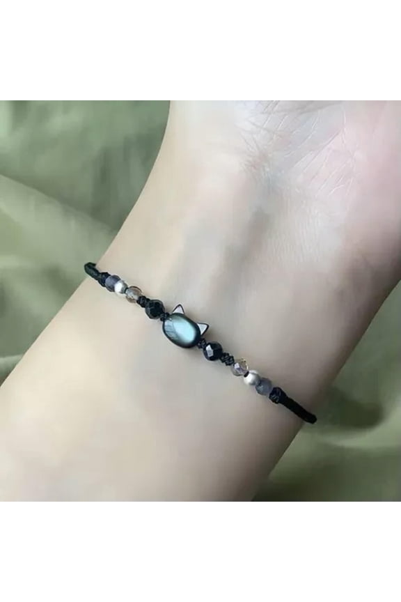 Couple Cute Cat Bracelet Unique Hand Rope Delicate Beaded Woven Bracelet Gifts#-Black