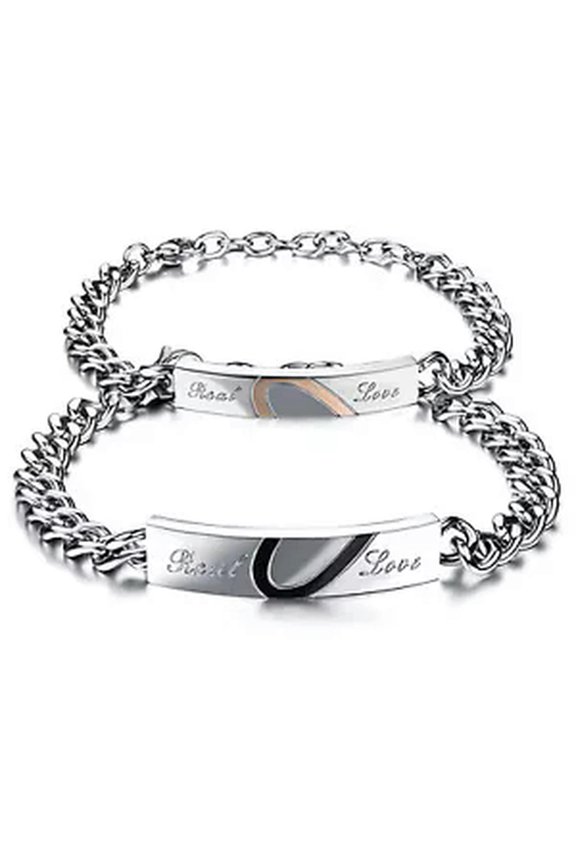 Couple Fashion Stainless Steel Heart Puzzele ID Bracelet Chain For husband Wife-one pair