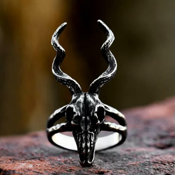 HOOUN Couple Horn Ram Skull Wedding Ring Stainless Steel Gothic Special Promise Ring-6-Style B