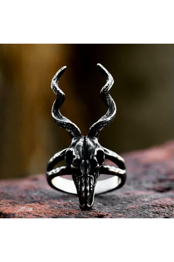Couple Horn Ram Skull Wedding Ring Stainless Steel Gothic Special Promise Ring-6-Style B
