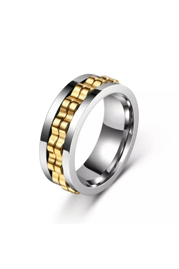 Couple Ring Chain Spinner Ring Wedding Party Jewelry Gift Gear Rotating Ring +-silver gold-11