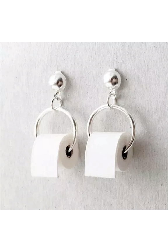 Toilet Paper Toilet Roll Earrings Novelty Drop Dangle Earrings Jewelry Accessori-Silver
