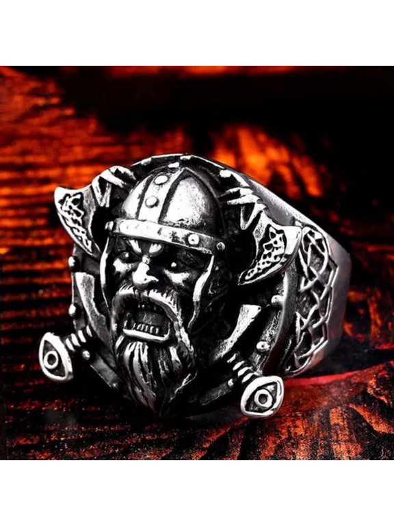 Cross Axe Viking Warrior Ring Stainless Steel Gothic Men's Skull Ring Biker Punk-11