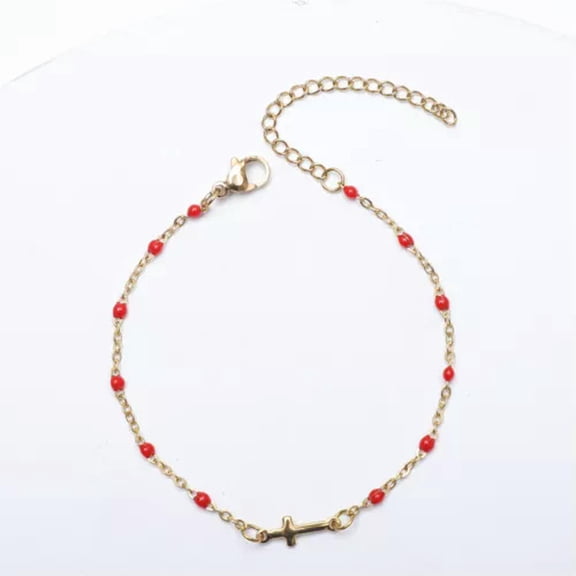 HOOUN Cross Charms Colorful Chain Bracelet Religious Hand Chain Cross Bracelets Women-Red