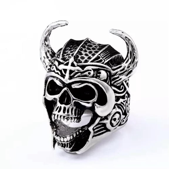 HOOUN Cross Horn Helmet Knight Skull Ring Stainless Steel Men's Evil Legion Skull Ring-11