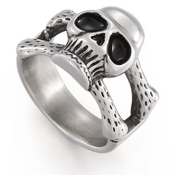HOOUN Cross Skull Skeleton Bone Ring Stainless Steel Dangerous Skull Men's Biker Rings-12