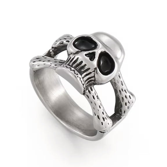 HOOUN Cross Skull Skeleton Bone Ring Stainless Steel Dangerous Skull Men's Biker Rings-13