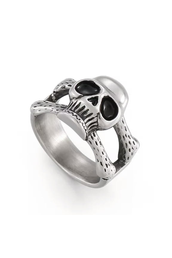 Cross Skull Skeleton Bone Ring Stainless Steel Dangerous Skull Men's Biker Rings-9