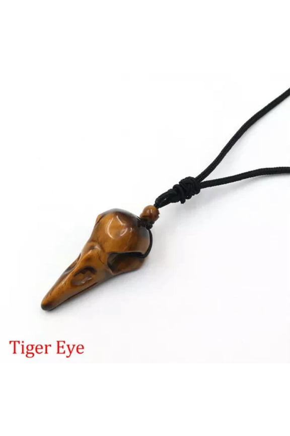 Crow Head Bird Skull Hand Pendant Natural Crystal Necklace Quartz Stone Carving-1PC (Random Pick)-Tiger Eye