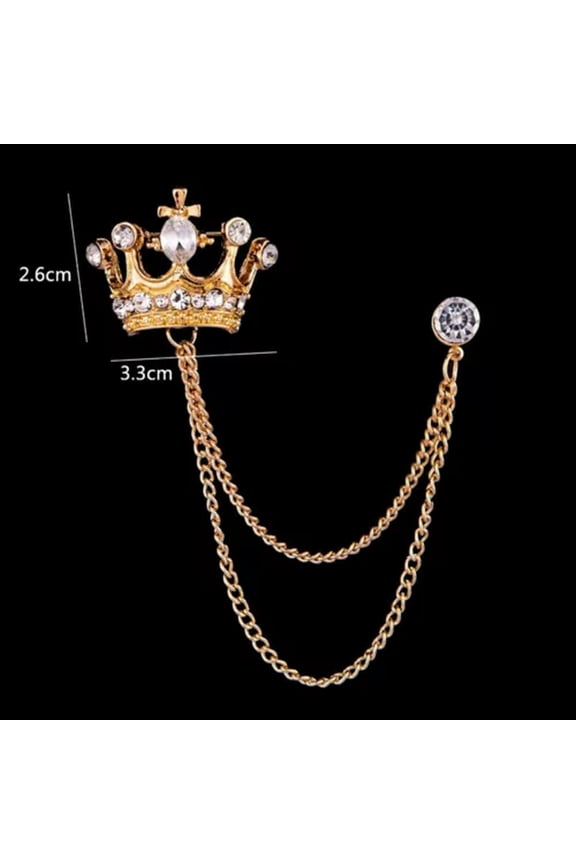 Crown Brooch Chain Brooch Suit Tassel Chain Lapel Pin Badge Retro Jewelry Gift-_-Gold