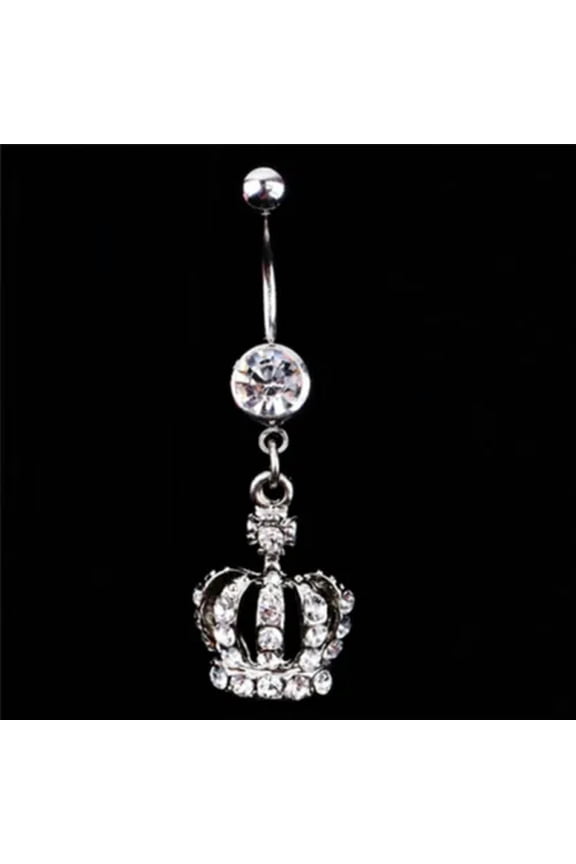 Crown Charm Rhinestone Body Piercing Jewelry Belly Button Ring Navel Jewe-qy_