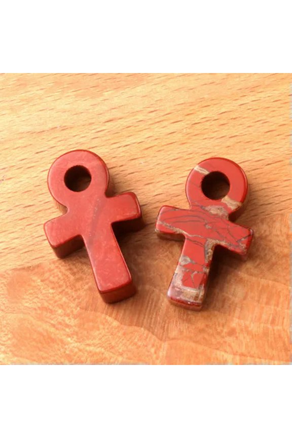 Crystal Ankh Pendant Mini Natural Carved Quartz Cross Egyptian Life Symbol DIY-Red Stone-1PC (Random Pick)