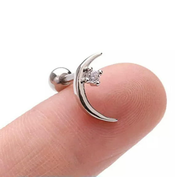 HOOUN Crystal Bar Barbell Ear Cartilage Tragus Helix Studs Piercing Earrings JewelR:yq-Silver-7