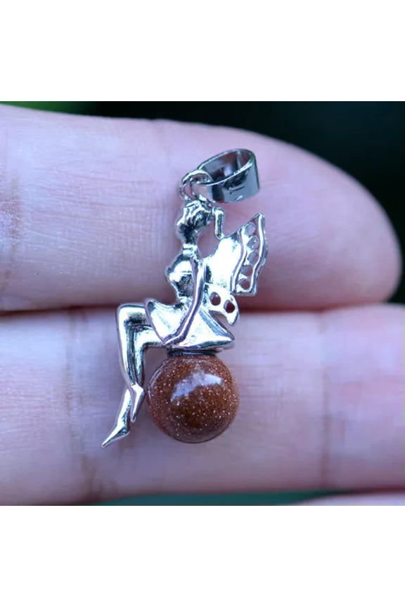 Crystal Beads Quartz Stone Pendant Chakra Smart Magic Fairy Reiki Healing Amulet-Gold Sandstone