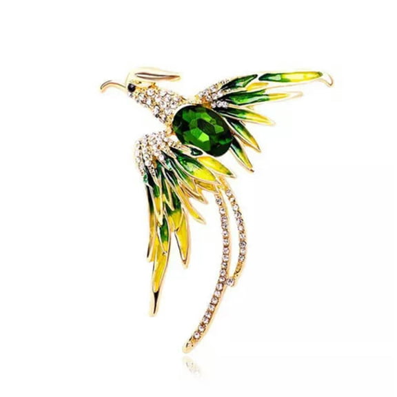 HOOUN Crystal Enamel Phoenix Bird Brooches Animal Pin For Women Men Brooch Pin Gi-qy_-Green