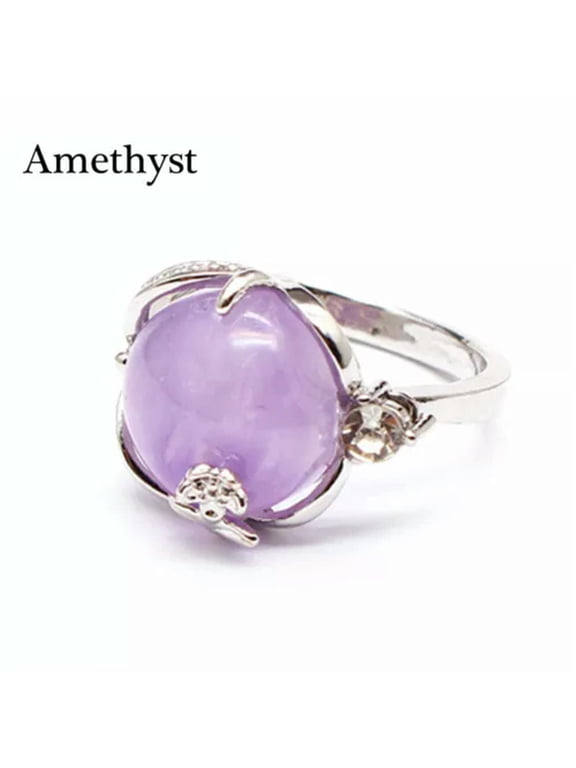 Crystal Flower Finger Ring Quartz Stone Chakra Round Bead Gift Reiki Healing 1PC-Amethyst
