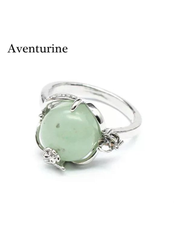 Crystal Flower Finger Ring Quartz Stone Chakra Round Bead Gift Reiki Healing 1PC-Aventurine