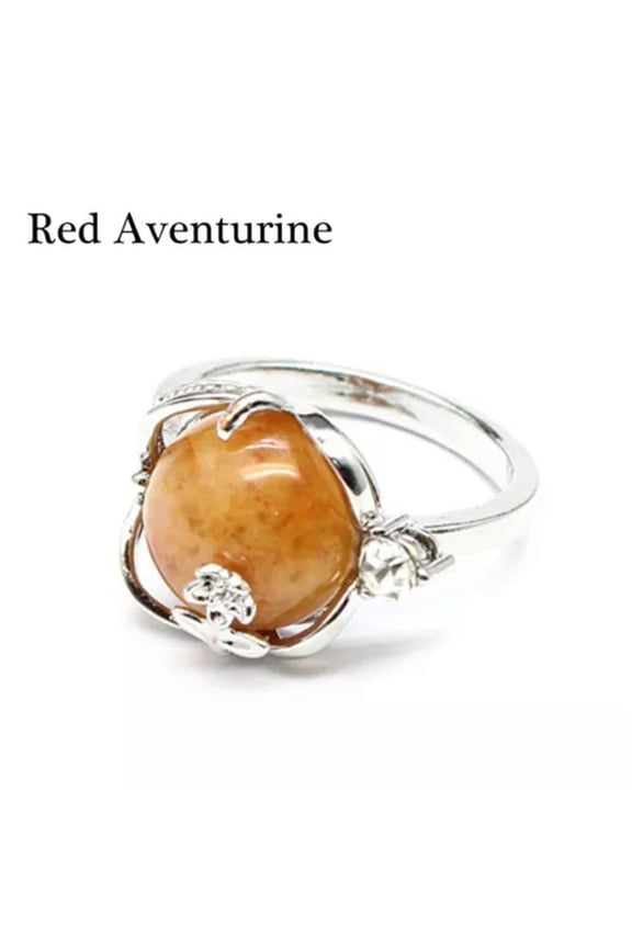 Crystal Flower Finger Ring Quartz Stone Chakra Round Bead Gift Reiki Healing 1PC-Red Aventurine
