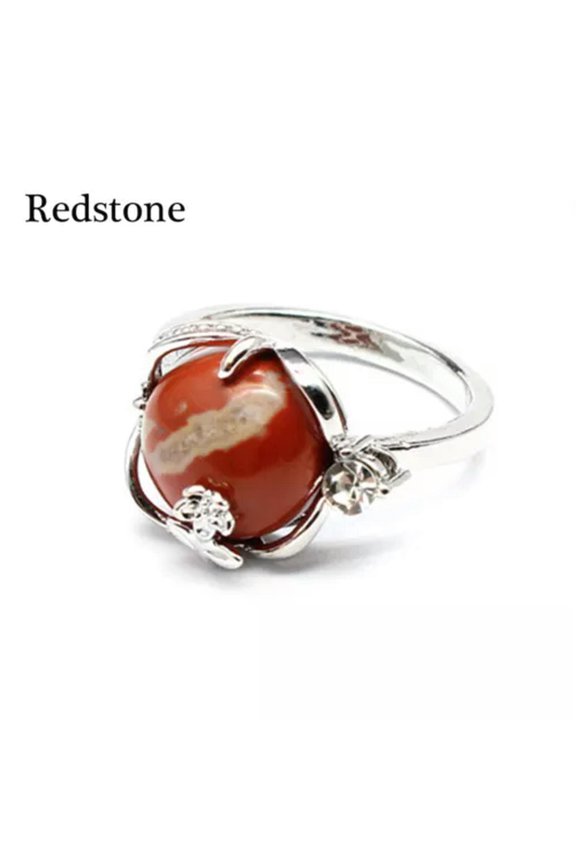 Crystal Flower Finger Ring Quartz Stone Chakra Round Bead Gift Reiki Healing 1PC-Redstone