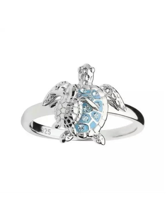 Crystal Gold Silver Plated Turtle MOM Ring Fashion Jewelry Holiday Gift Size6-10-10-2# Silver