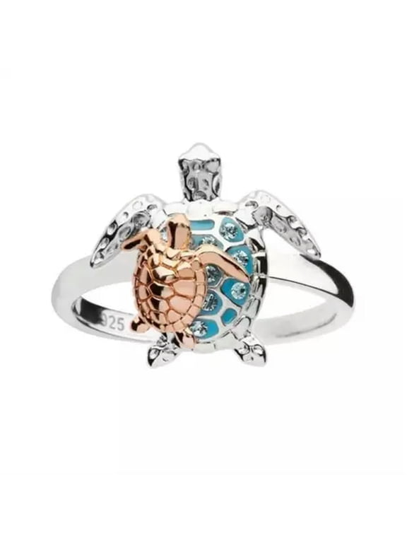 Crystal Gold Silver Plated Turtle MOM Ring Fashion Jewelry Holiday Gift Size6-10-9-1# Gold