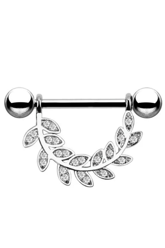 Crystal Leaf Ball Tongue Nipple Barbell Rings Bars Body Jewelry Piercing 14G-ca_-Silver