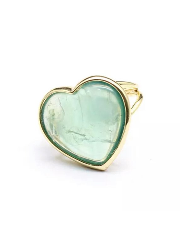 Crystal Love Heart Rings Chakra Gemstone Quartz Bead Jewerly Adjustable Healing-Green Fluorite-1PC (Random Pick)