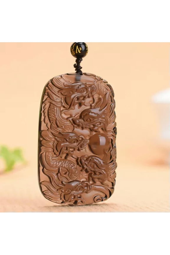 Crystal Natural Ice Obsidian 5 Dragons Necklace Amulet Pendant with Bead Chain