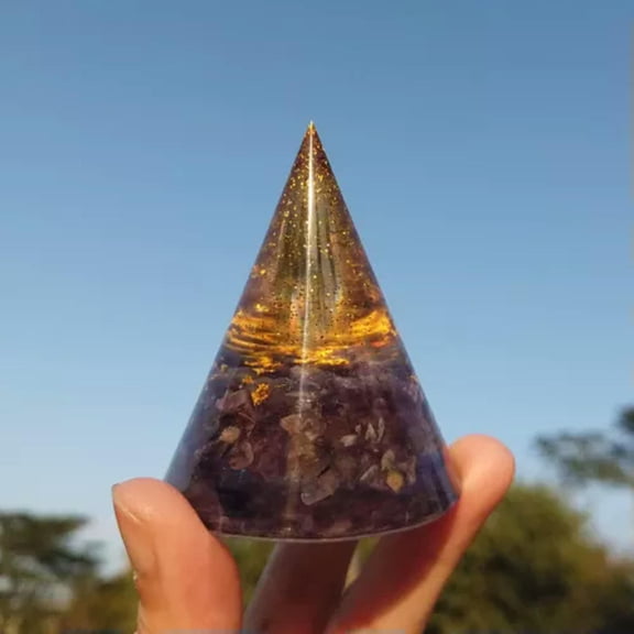 HOOUN Crystal Orgone Cone Reiki Healing Chakra Meditation Handmade Gravel Orgonite-Amethyst