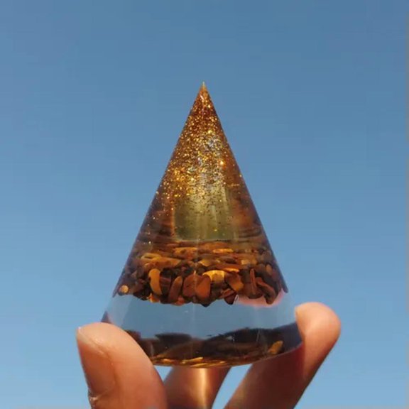 HOOUN Crystal Orgone Cone Reiki Healing Chakra Meditation Handmade Gravel Orgonite-Tiger's eye