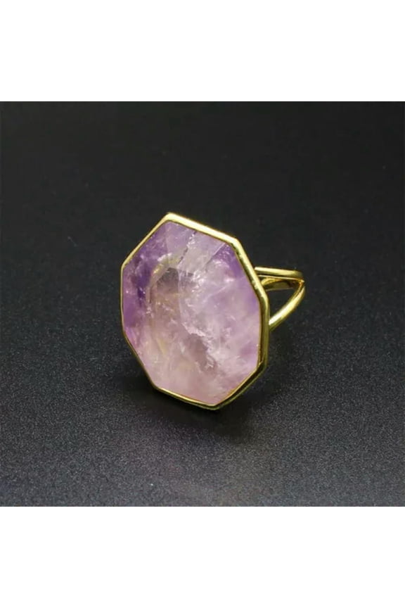 Crystal Polygon Ring Chakra Faceted Gemstone Quartz Jewerly Gifts Healing Reiki-Amethyst-1PC (Random Pick)