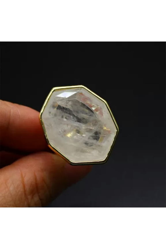 Crystal Polygon Ring Chakra Faceted Gemstone Quartz Jewerly Gifts Healing Reiki-Clear Quartz-1PC (Random Pick)