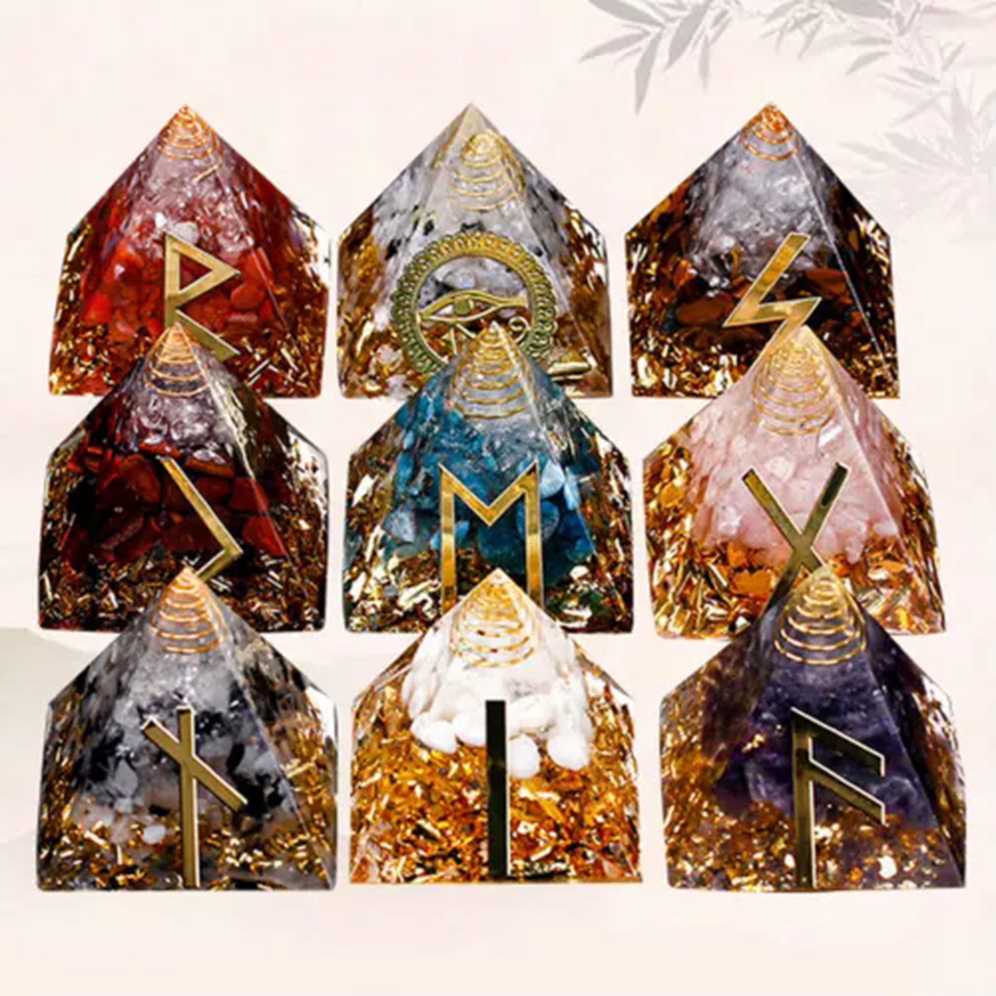 HOOUN Crystal Pyramid Runes Resin Quartz Orgonite Epoxy Chakra Orgone ...