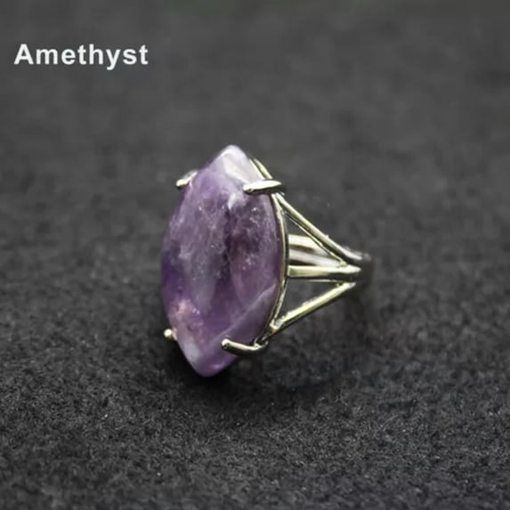 HOOUN Crystal Quartz Stone Chakra Finger Ring Open Adjustable Healing Reiki Gift 1PC-Amethyst
