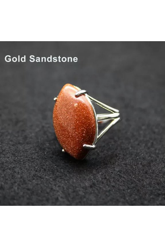 Crystal Quartz Stone Chakra Finger Ring Open Adjustable Healing Reiki Gift 1PC-Gold Sandstone