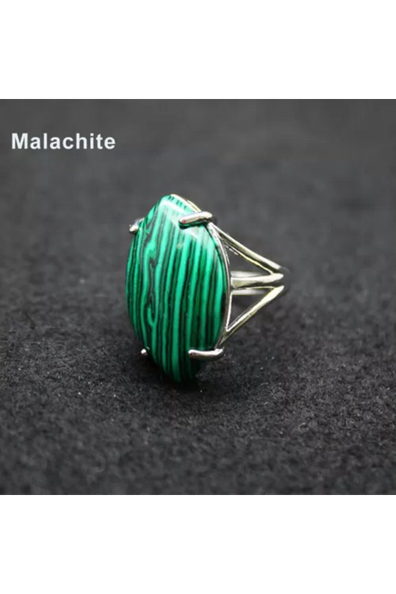 Crystal Quartz Stone Chakra Finger Ring Open Adjustable Healing Reiki Gift 1PC-Malachite