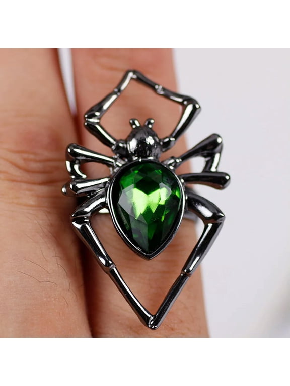 Crystal Spider Open Ring Halloween Party Jewelry for Women Men Funny Rings Gift