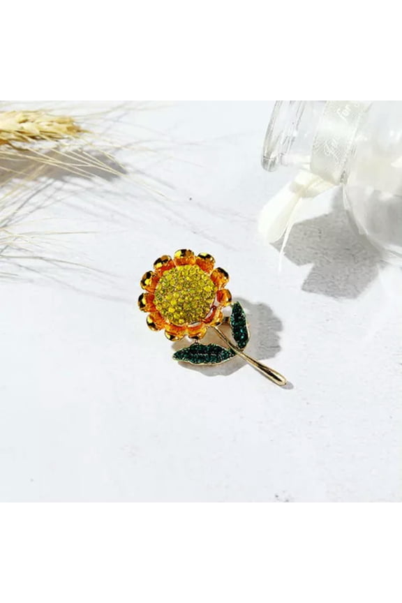 Crystal Sunflower Brooches Pin Enamel Flower Weddings Banquet Party Broo-qy@-Sunflower brooch