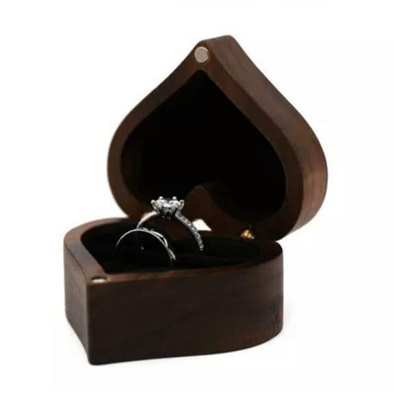 HOOUN Custom Name Wooden Ring Earrings Gift box Heart jewelry storage box For Wedding-B-2