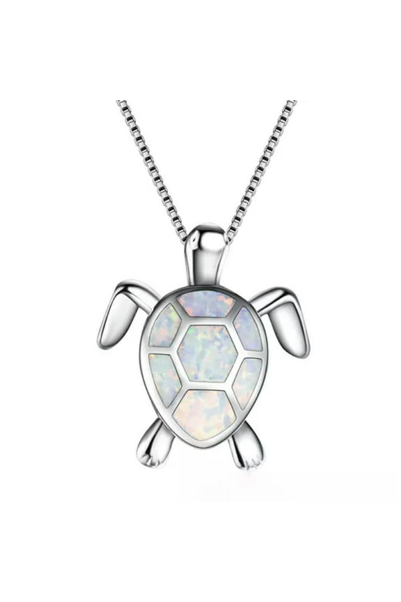 Cute Fire Opal Sea Turtle Pendant Choker Chain Necklace Women Jewelry Gi-ca_-White