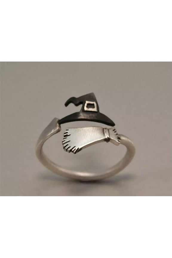 Cute Halloween Ghost Witch Broom Finger Ring Open Rings Party Cosplay Jewelry