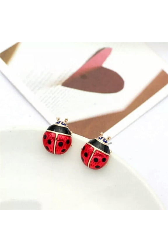 Cute Insert Earrings Exquisite Paint Stud Earrings Red Oil Ladybug Ear StudsY:yq