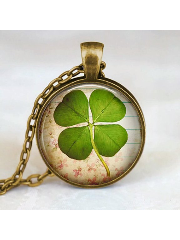Cute Mini Metal Four Leaf Clover Necklace Pendent Ball Bronze Chain 3D Gift
