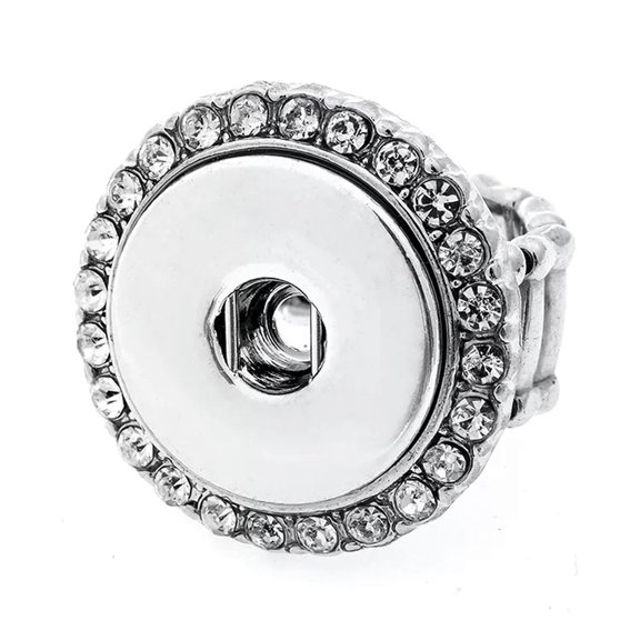 HOOUN DIY 1pcs Charm Silver Rhinestone Ring Fit 18mm Chunk Snap Button Jewelry