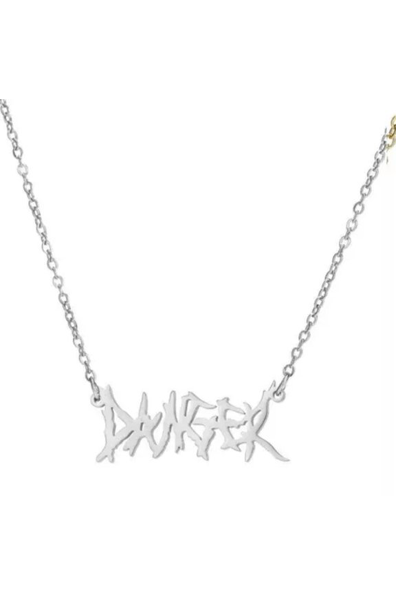 Danger Funny Letter Fool Stainless Steel Chain Pendant Gold Silver Necklace Gift-Silver