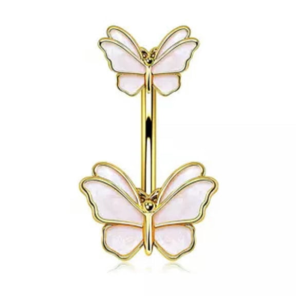 HOOUN Dangle Belly Button Ring Butterfly Navel Piercings Barbell Piercing Belly Bar-Gold